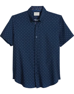 Con.Struct Slim Fit Short Sleeve Sport Shirt, Navy & White Dot
