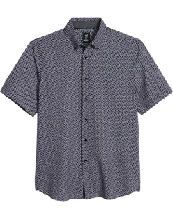 Michael Strahan Four-Way Stretch Modern Fit Short Sleeve Sport Shirt, Black Waves