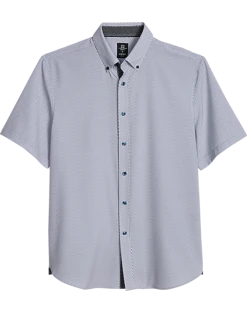 Michael Strahan Modern Fit Short Sleeve Sport Shirt White Woven Pattern