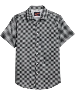 Egara Slim Fit Sport Shirt, Black Tile Print
