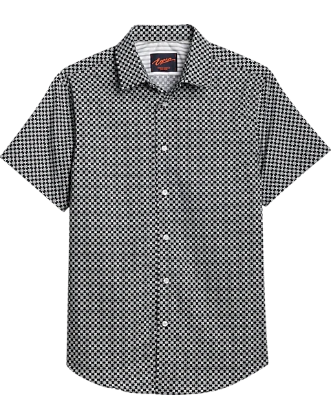 Egara Slim Fit Sport Shirt, Black Tile Print 1 Egara Slim Fit Sport Shirt, Black Tile Print