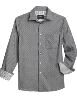 Egara Slim Fit Sport Shirt, Black Woven Grid