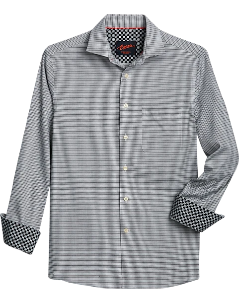 Egara Slim Fit Sport Shirt, Black Woven Check 1 Egara Slim Fit Sport Shirt, Black Woven Check