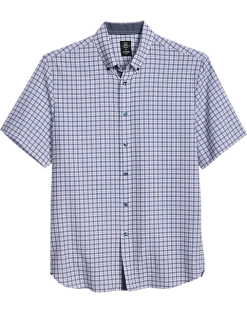 Michael Strahan Modern Fit 4-Way Stretch Short Sleeve Sport Shirt, Blue & White Check