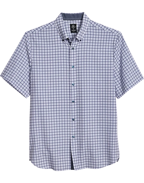 Michael Strahan Modern Fit 4-Way Stretch Short Sleeve Sport Shirt, Blue & White Check 1 Michael Strahan Modern Fit 4-Way Stretch Short Sleeve Sport Shirt, Blue & White Check