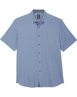 Michael Strahan Modern Fit 4-Way Stretch Short Sleeve Sport Shirt, Blue Cube Pattern