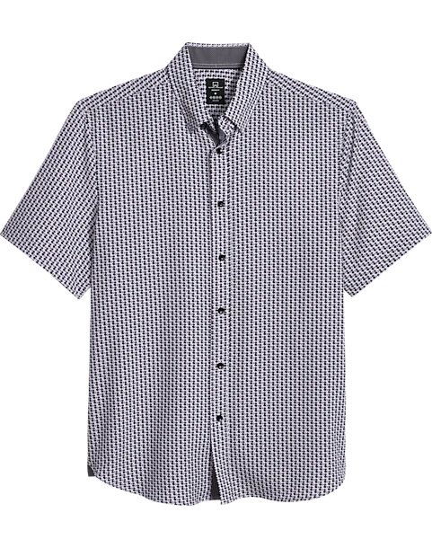 Michael Strahan Modern Fit 4-Way Stretch Short Sleeve Sport Shirt, Gray Oval 1 Michael Strahan Modern Fit 4-Way Stretch Short Sleeve Sport Shirt, Gray Oval