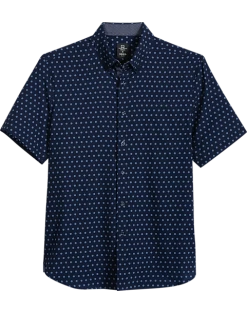 Michael Strahan Modern Fit Four-Way Stretch Short Sleeve Sport Shirt, Navy Pinwheel