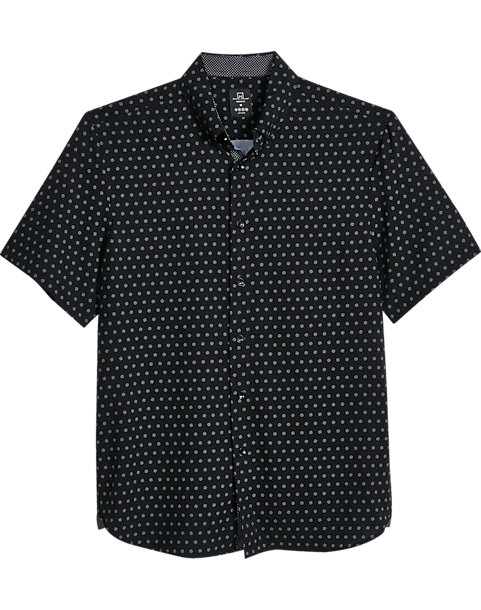 Michael Strahan Modern Fit Four-Way Stretch Short Sleeve Sport Shirt, Black Pinwheel 1 Michael Strahan Modern Fit Four-Way Stretch Short Sleeve Sport Shirt, Black Pinwheel