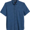 Michael Strahan Modern Fit 4-Way Stretch Short Sleeve Sport Shirt, Blue Check