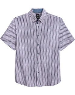 Michael Strahan Modern Fit 4-Way Stretch Short Sleeve Sport Shirt, Pink & Blue Oval