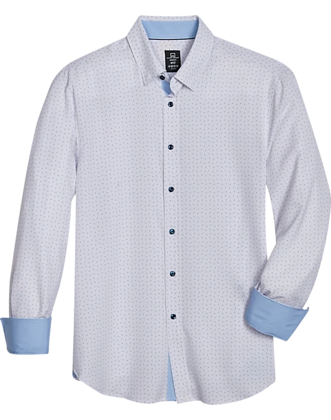 Michael Strahan Modern Fit Four-Way Stretch Sport Shirt, White Mini Triangle 1 Michael Strahan Modern Fit Four-Way Stretch Sport Shirt, White Mini Triangle