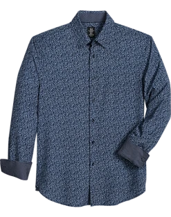 Michael Strahan Modern Fit Spread Collar Four-Way Stretch Sport Shirt, Navy Floral