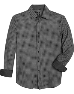 Michael Strahan Modern Fit 4-Way Stretch Sport Shirt Black Geo Starfish
