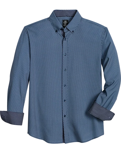 Michael Strahan Modern Fit Button-Down Collar Four-Way Stretch Sport Shirt, Navy Mesh Netting Print 1 Michael Strahan Modern Fit Button-Down Collar Four-Way Stretch Sport Shirt, Navy Mesh Netting Print