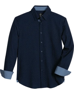 Michael Strahan Modern Fit Spread Collar Four-Way Stretch Sport Shirt, Navy Mini Triangle Dot