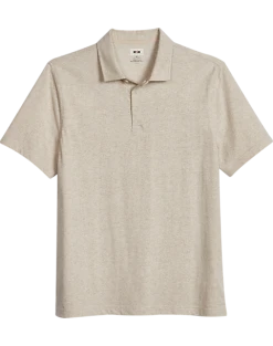 Joseph Abboud Modern Fit Short Sleeve Polo Shirt, Oatmeal Herringbone