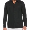 Cubavera Modern Fit Linen Guayabera Shirt, Black