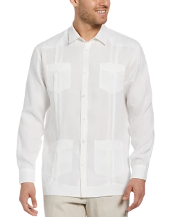 Cubavera Modern Fit Linen Guayabera Shirt, White