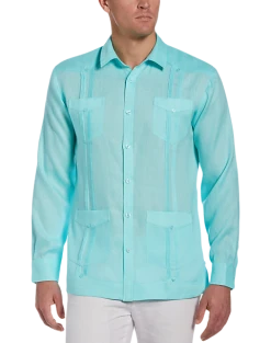 Cubavera Modern Fit Linen Guayabera Shirt, Blue