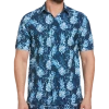 Cubavera Modern Fit 4-Way Stretch Sport Shirt, Blue Pineapple Print