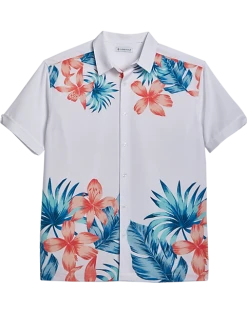 Cubavera Modern Fit 4-Way Stretch Sport Shirt, White Tropical Print