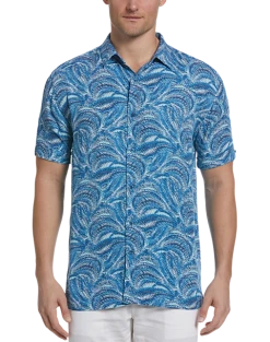 Cubavera Modern Fit 4-Way Stretch Sport Shirt, Medium Blue Textured Wave