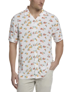 Cubavera Modern Fit Camp Shirt, White Tropical Fruit