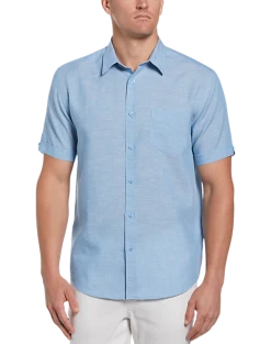 Cubavera Modern Fit TravelSelect Linen Blend Shirt, Blue