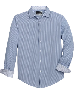 Report Collection Slim Fit Four-Way Stretch Sport Shirt, Navy Stripe