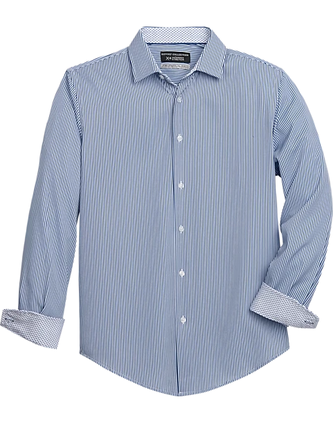 Report Collection Slim Fit Four-Way Stretch Sport Shirt, Navy Stripe 1 Report Collection Slim Fit Four-Way Stretch Sport Shirt, Navy Stripe