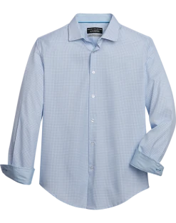 Report Collection Slim Fit Four-Way Stretch Sport Shirt, Light Blue Mini Box Print