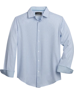 Report Collection Slim Fit Four-Way Stretch Sport Shirt, Light Blue Geo Print