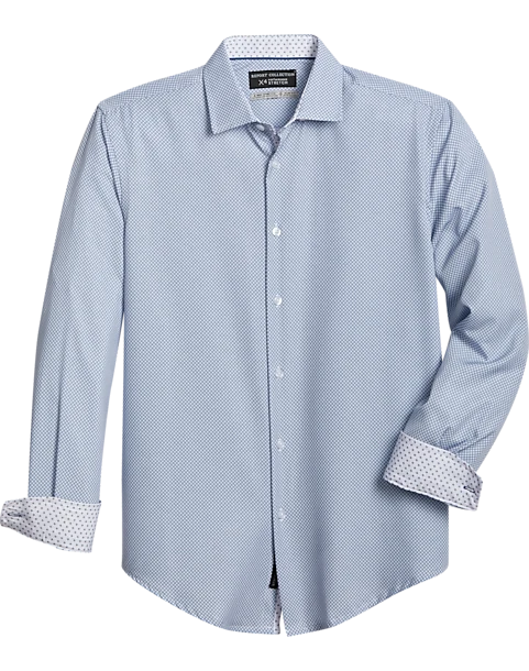 Report Collection Slim Fit Four-Way Stretch Sport Shirt, Navy Woven Motif 1 Report Collection Slim Fit Four-Way Stretch Sport Shirt, Navy Woven Motif
