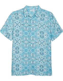 Cubavera Modern Fit Short Sleeve Sport Shirt, Light Blue Cuban Tile