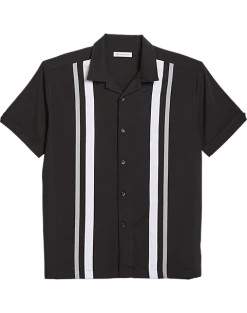 Cubavera Modern Fit Camp Collar Shirt, Black Tri-Color Panels