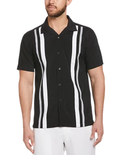 Cubavera Modern Fit Camp Collar Shirt, White Tri-Color Panels