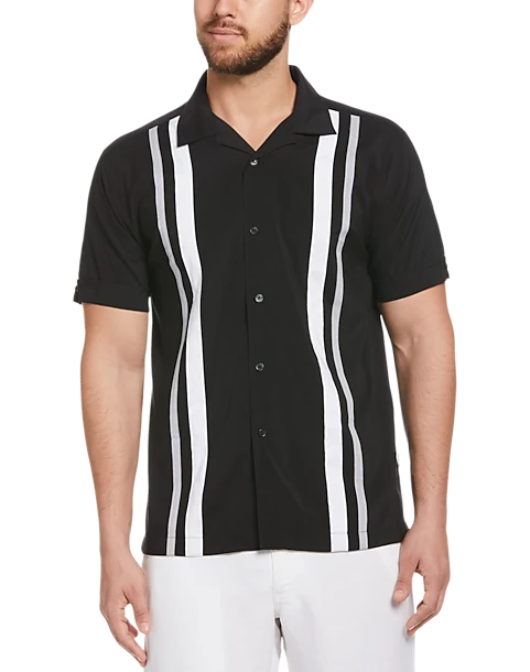 Cubavera Modern Fit Camp Collar Shirt, White Tri-Color Panels 1 Cubavera Modern Fit Camp Collar Shirt, White Tri-Color Panels