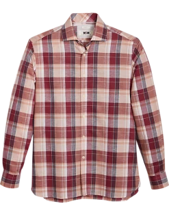 Joseph Abboud Modern Fit Sport Shirt, Burgundy Madras Plaid