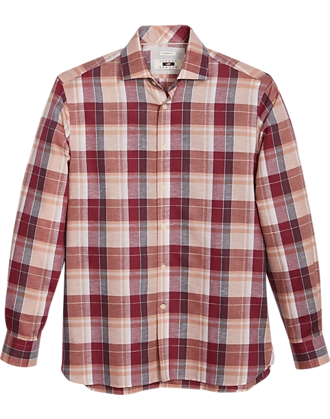 Joseph Abboud Modern Fit Sport Shirt, Burgundy Madras Plaid 1 Joseph Abboud Modern Fit Sport Shirt, Burgundy Madras Plaid
