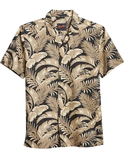 Egara Slim Fit Short Sleeve Sport Shirt, Tan Floral