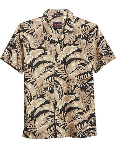 Egara Slim Fit Short Sleeve Sport Shirt, Tan Floral 1 Egara Slim Fit Short Sleeve Sport Shirt, Tan Floral