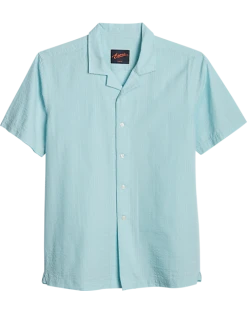 Egara Slim Fit Seersucker Short Sleeve Sport Shirt, Aqua Tonal Stripe