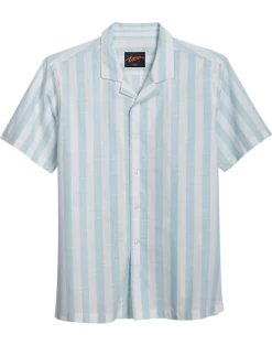 Egara Slim Fit Short Sleeve Sport Shirt, Aqua Stripe