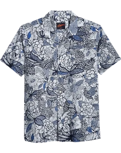 Egara Slim Fit Short Sleeve Sport Shirt, Blue Floral