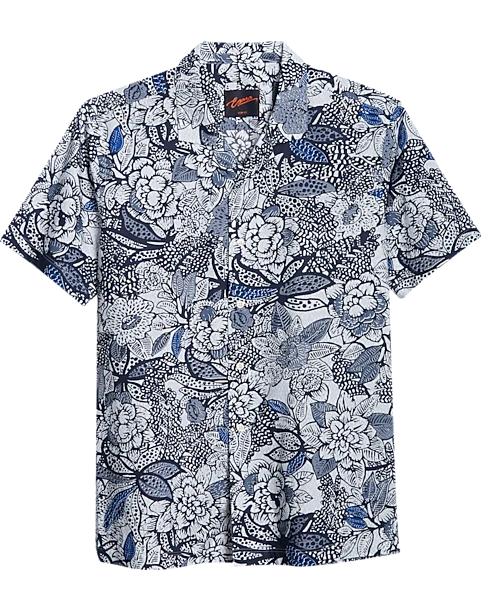 Egara Slim Fit Short Sleeve Sport Shirt, Blue Floral 1 Egara Slim Fit Short Sleeve Sport Shirt, Blue Floral