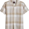 Egara Slim Fit Short Sleeve Sport Shirt, Taupe Plaid