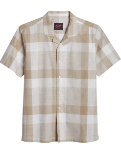 Egara Slim Fit Short Sleeve Sport Shirt, Taupe Plaid