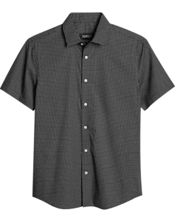 Awearness Kenneth Cole Slim Fit Short Sleeve Sport Shirt, Black Micro Dot