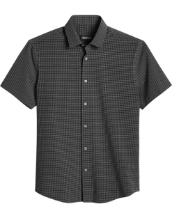 Awearness Kenneth Cole Slim Fit Short Sleeve Sport Shirt, Black Gingham